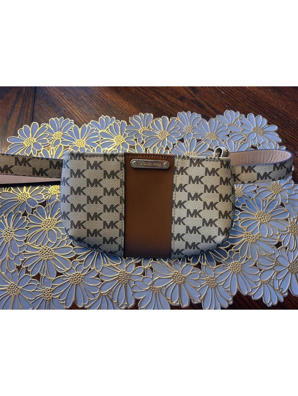 Michael Kors Signature Logo Belt Bag with Brown Accent